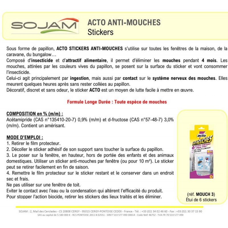 Sticker Insecticide ACTO ANTI-MOUCHES Stickers insecticides Motif papillon X6