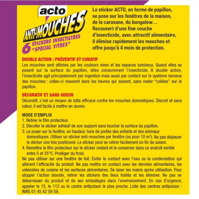 Sticker Insecticide ACTO ANTI-MOUCHES Stickers insecticides Motif papillon X6